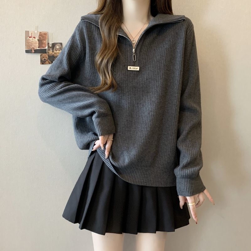 Women's Ribbed Half-Zip Knit Sweater