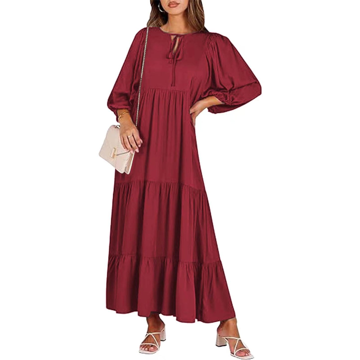 Women’s Vintage Printed Bohemian Maxi Dress – V-Neck Short Sleeve Summer Wear