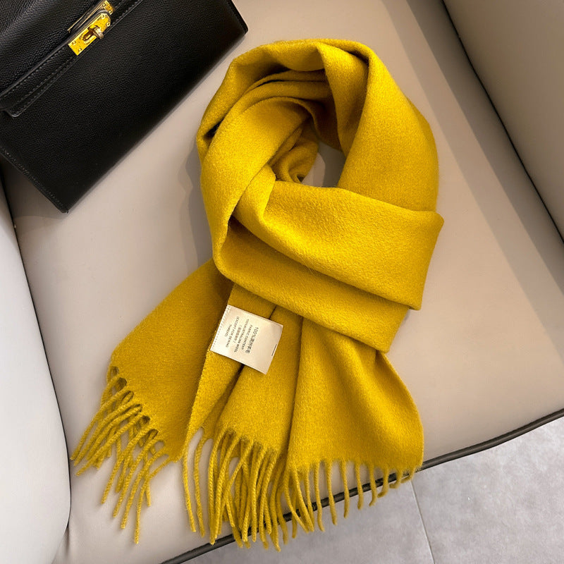 Pure Wool Tassel Scarf – Warm Winter Narrow Scarf for Men & Women