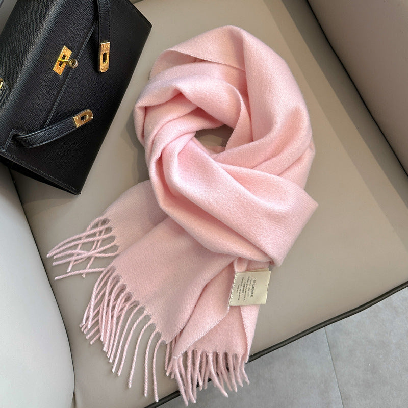 Pure Wool Tassel Scarf – Warm Winter Narrow Scarf for Men & Women