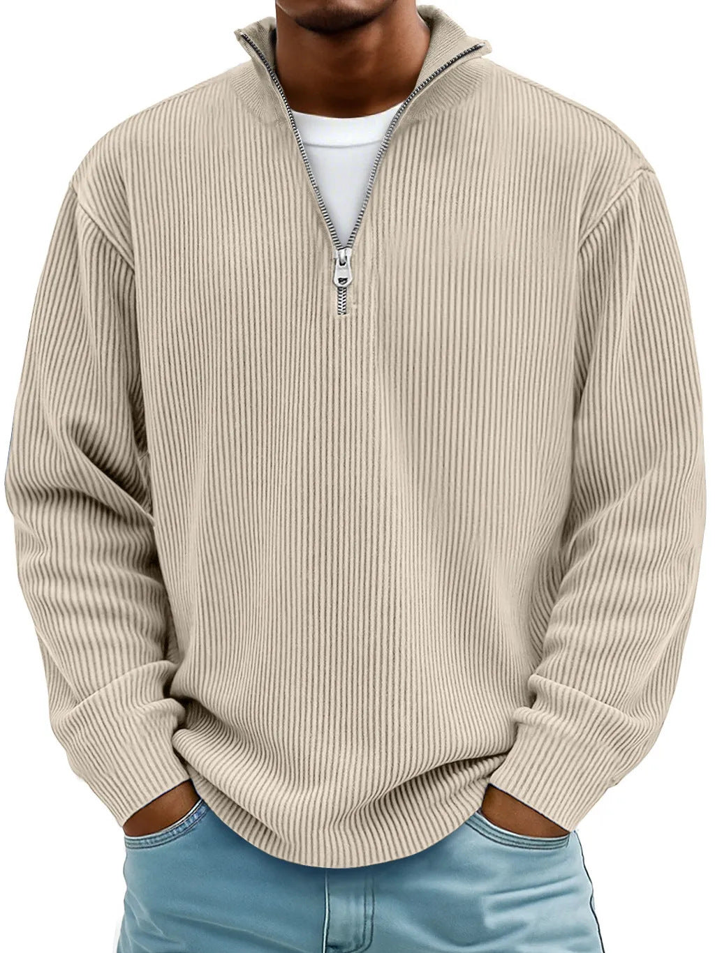 Men?s Casual Corduroy Stand Collar Zip-Up Jacket