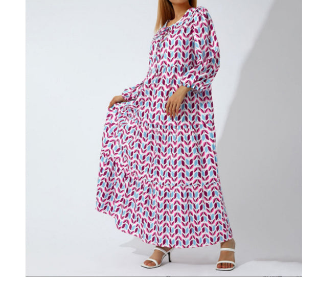 Women’s Vintage Printed Bohemian Maxi Dress – V-Neck Short Sleeve Summer Wear