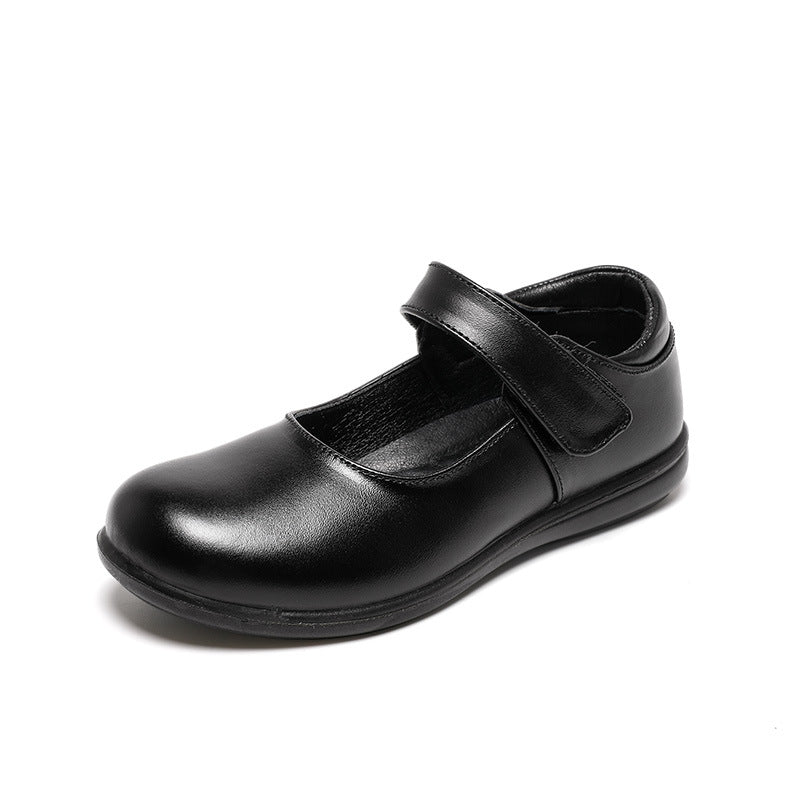 Girls' Genuine Leather British-Style Velcro School Shoes