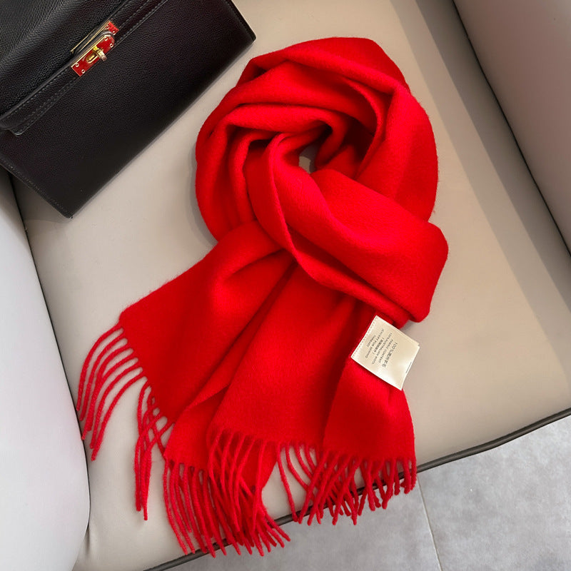 Pure Wool Tassel Scarf – Warm Winter Narrow Scarf for Men & Women