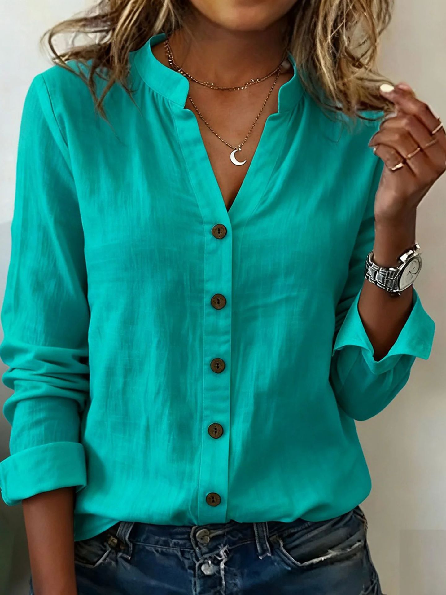 Women’s Casual Stand-Collar Shirt – Relaxed Fit Versatile Fashion Top
