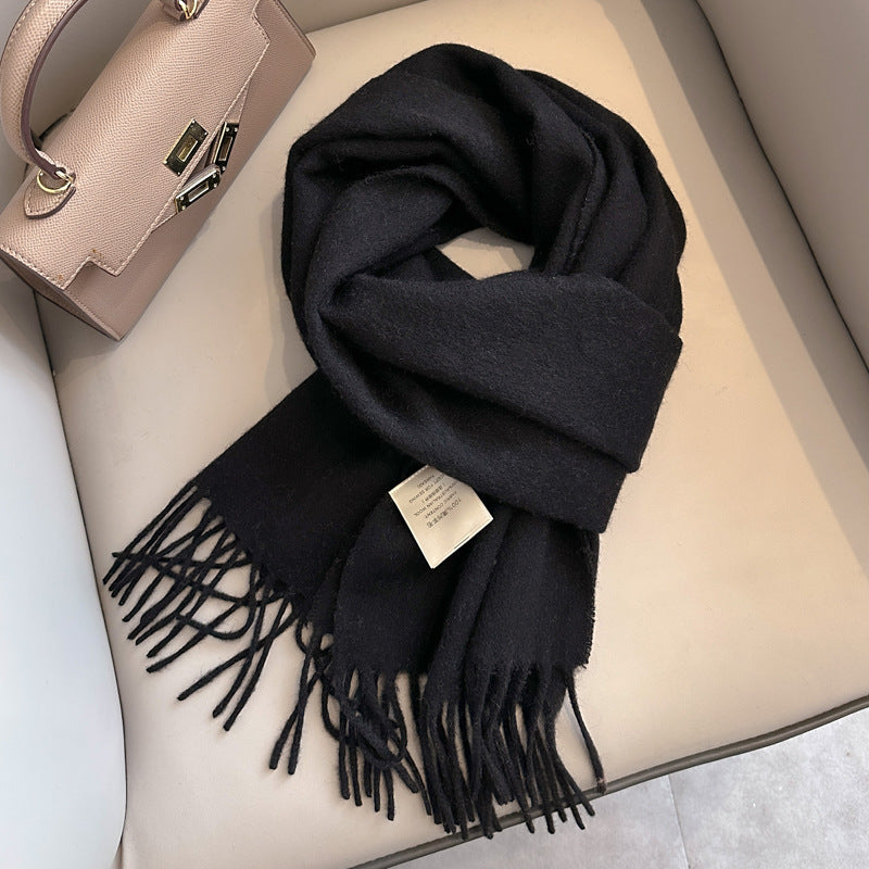 Pure Wool Tassel Scarf – Warm Winter Narrow Scarf for Men & Women