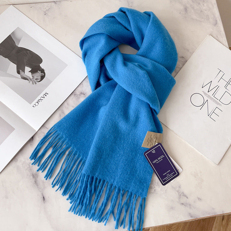 Pure Wool Tassel Scarf – Warm Winter Narrow Scarf for Men & Women
