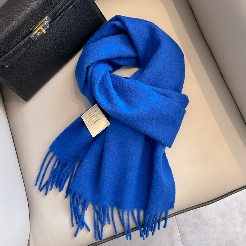 Pure Wool Tassel Scarf – Warm Winter Narrow Scarf for Men & Women