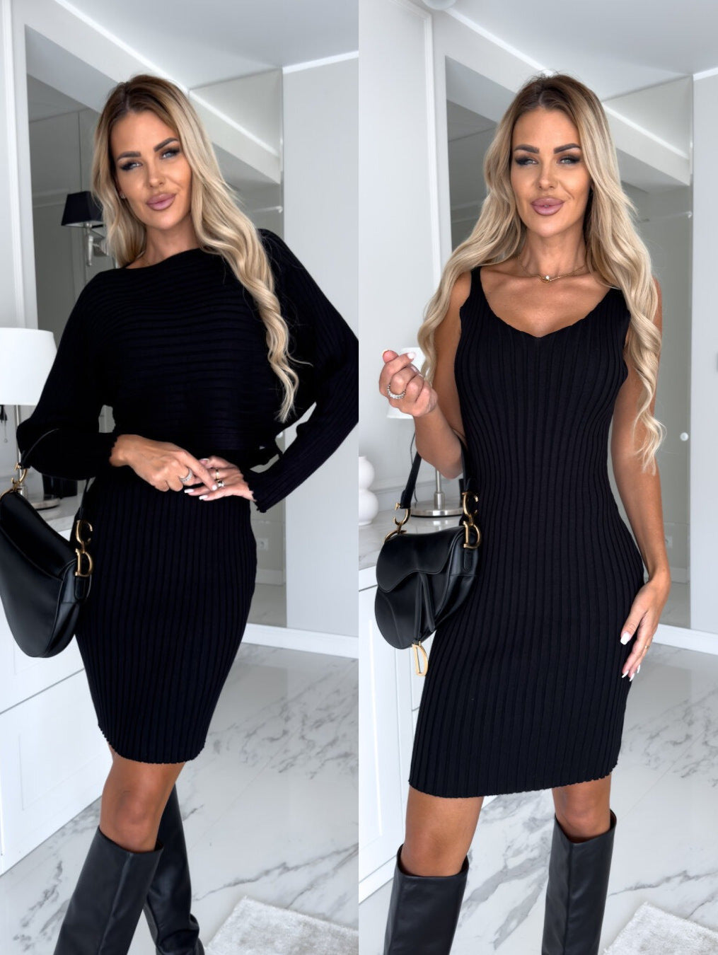 Women’s 2‑Piece Stripe Co‑ord Set – Long‑Sleeve Top & Slim Suspender Skirt