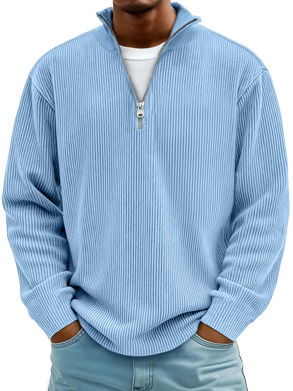 Men?s Casual Corduroy Stand Collar Zip-Up Jacket