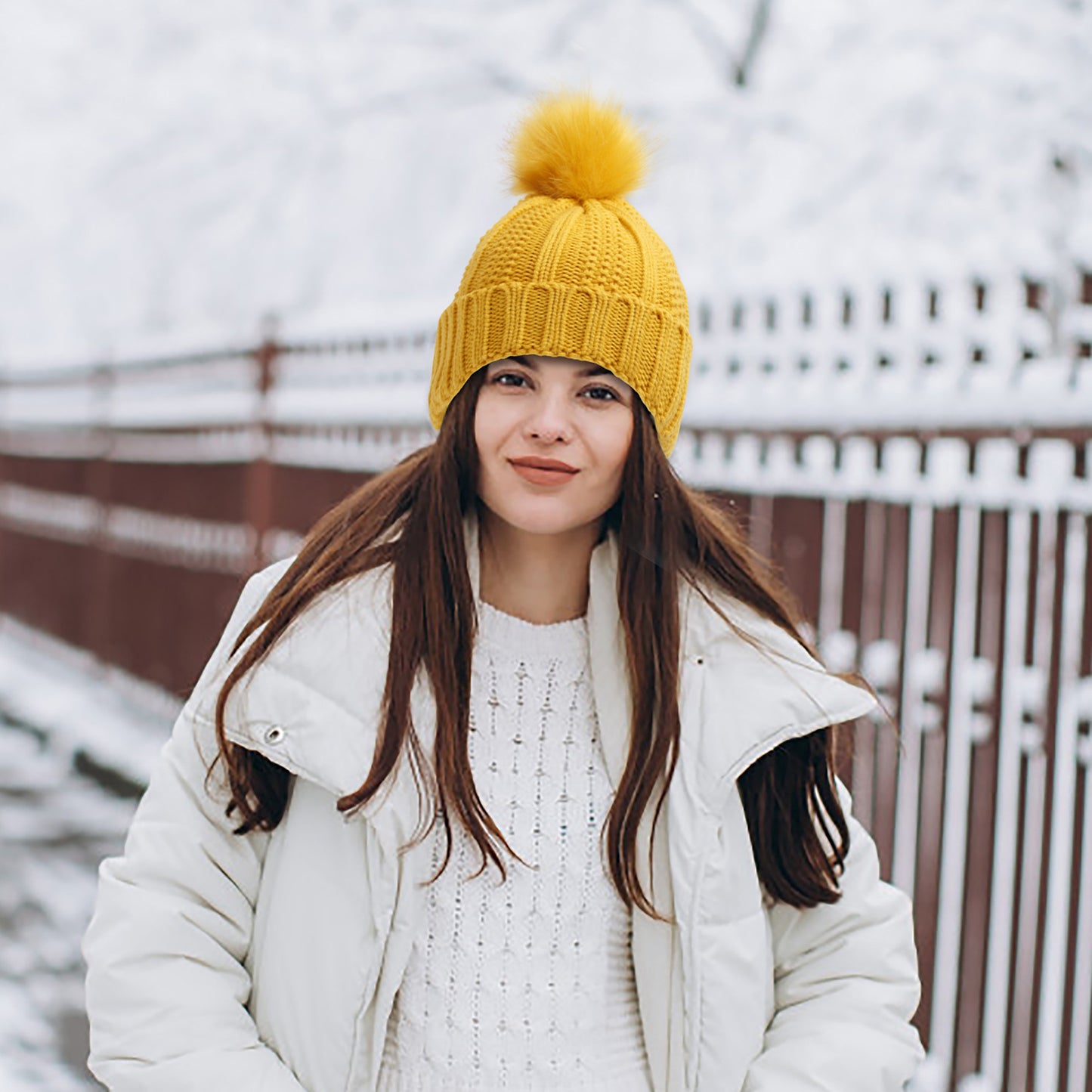 Women’s Winter Knitted Beanie Hat with Faux Fur Pom Pom – Warm Lined Stretch Fit