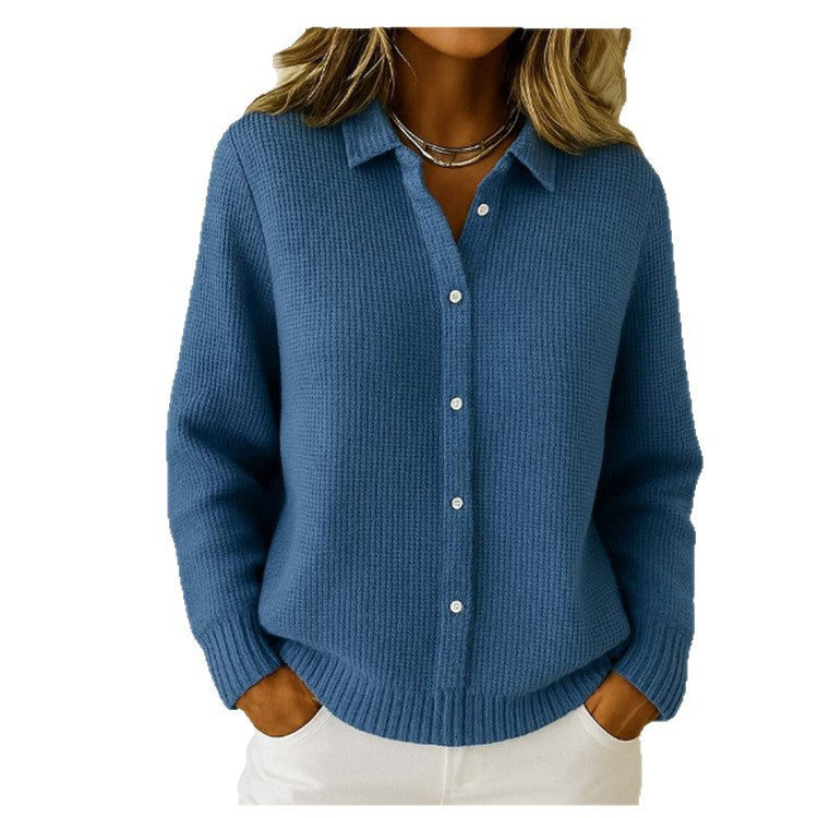 Women’s Casual Button-Up Knitted Lapel Sweater – Long Sleeve Winter Jumper
