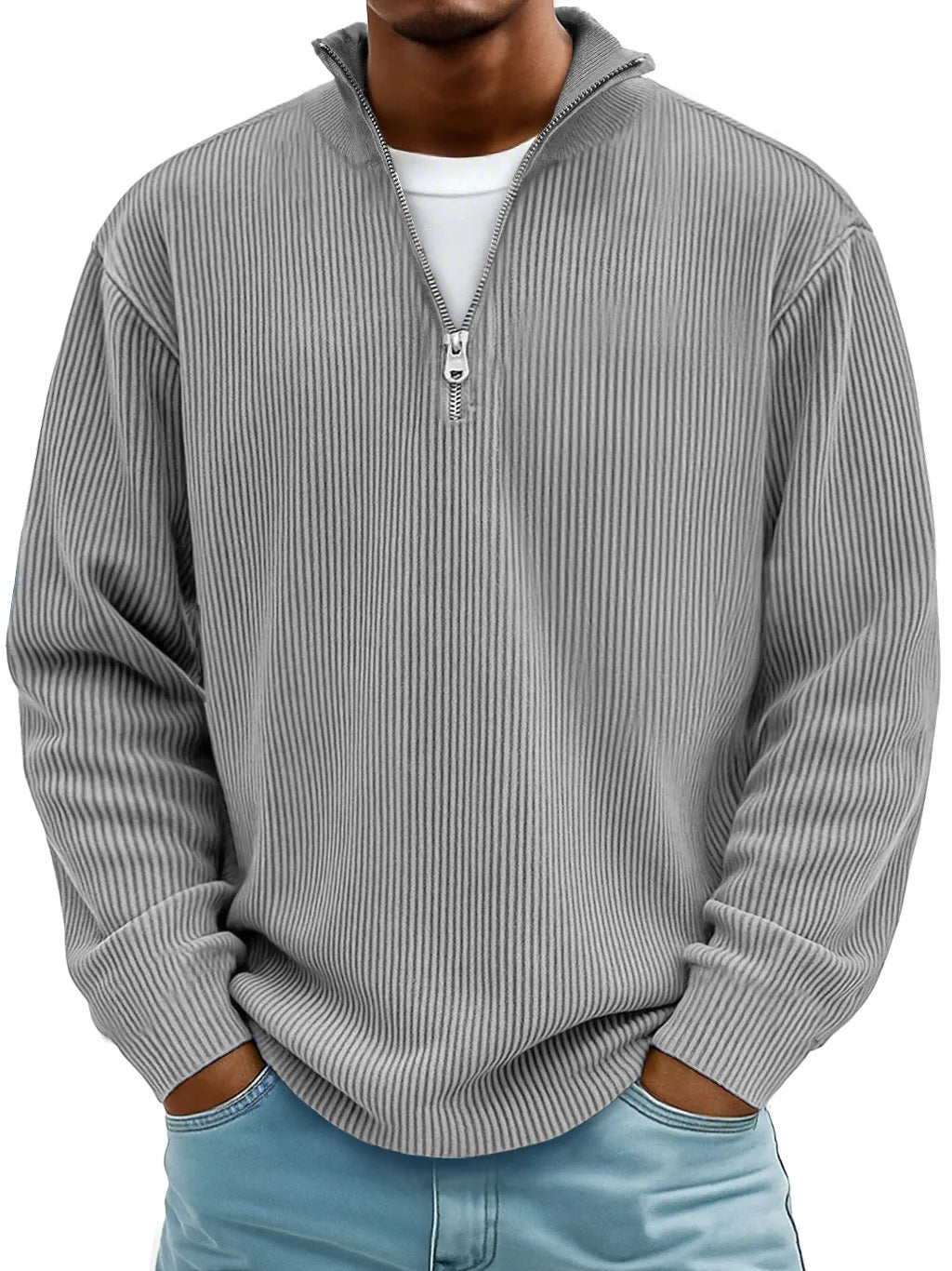 Men?s Casual Corduroy Stand Collar Zip-Up Jacket