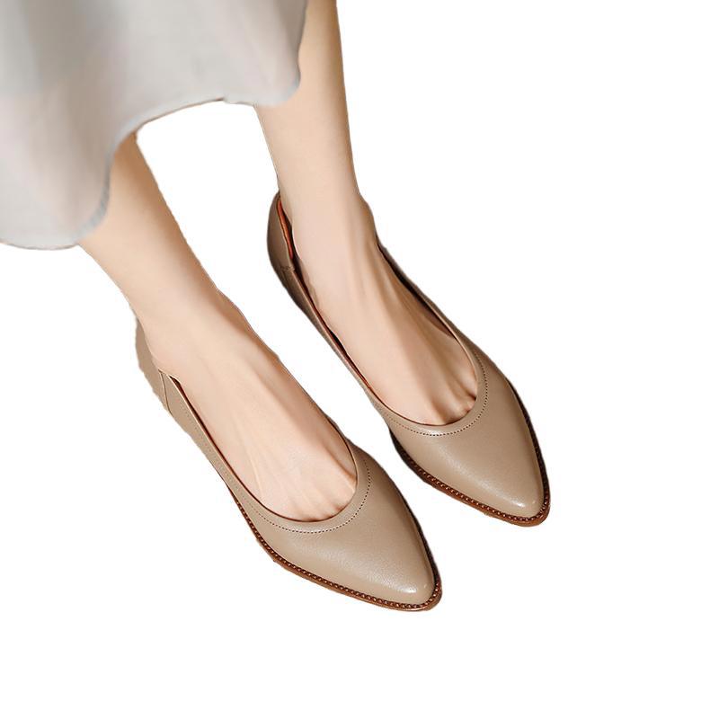 Women's French-style Pointed-toe Low-cut Mid-heel Shoes