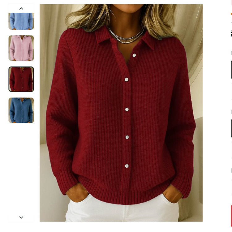 Women’s Casual Button-Up Knitted Lapel Sweater – Long Sleeve Winter Jumper