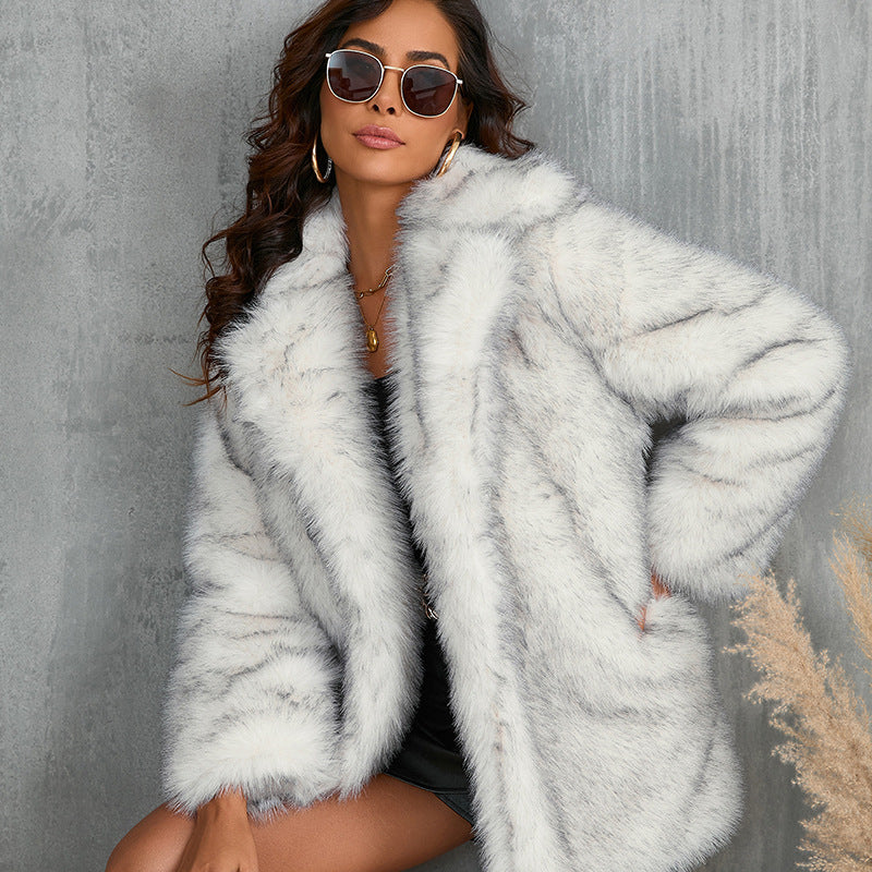 Winter Warm Lapel Long Fluffy Faux Fur Coat for Women – Loose Fit Long Sleeve Outerwear