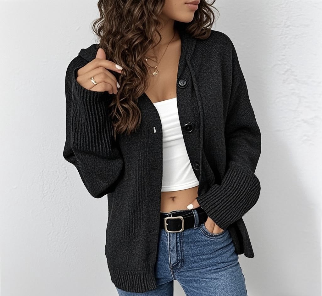 Women's Hooded Drawstring Knit Cardigan