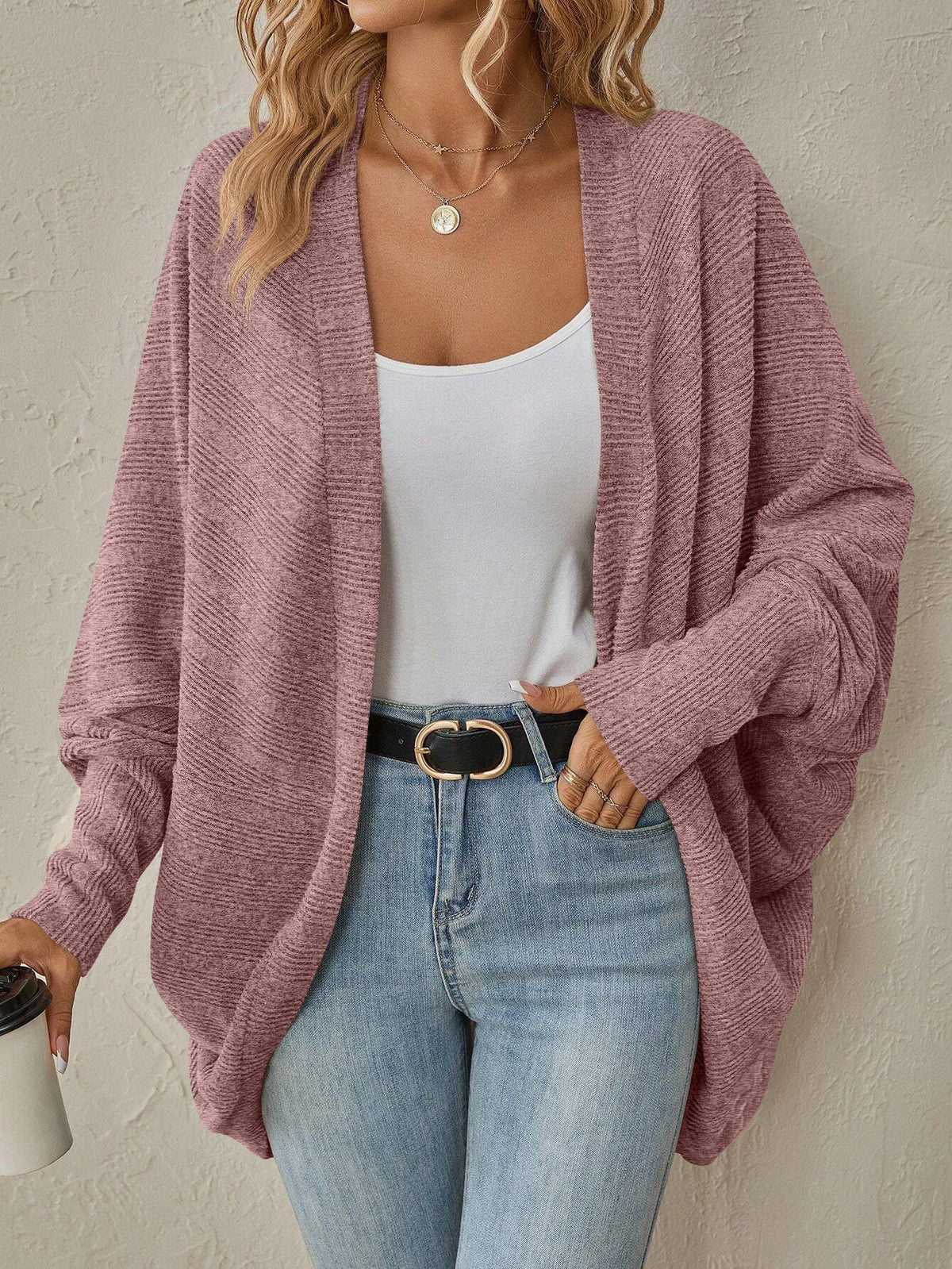 Women's Longline Knitted Open-Front Cardigan