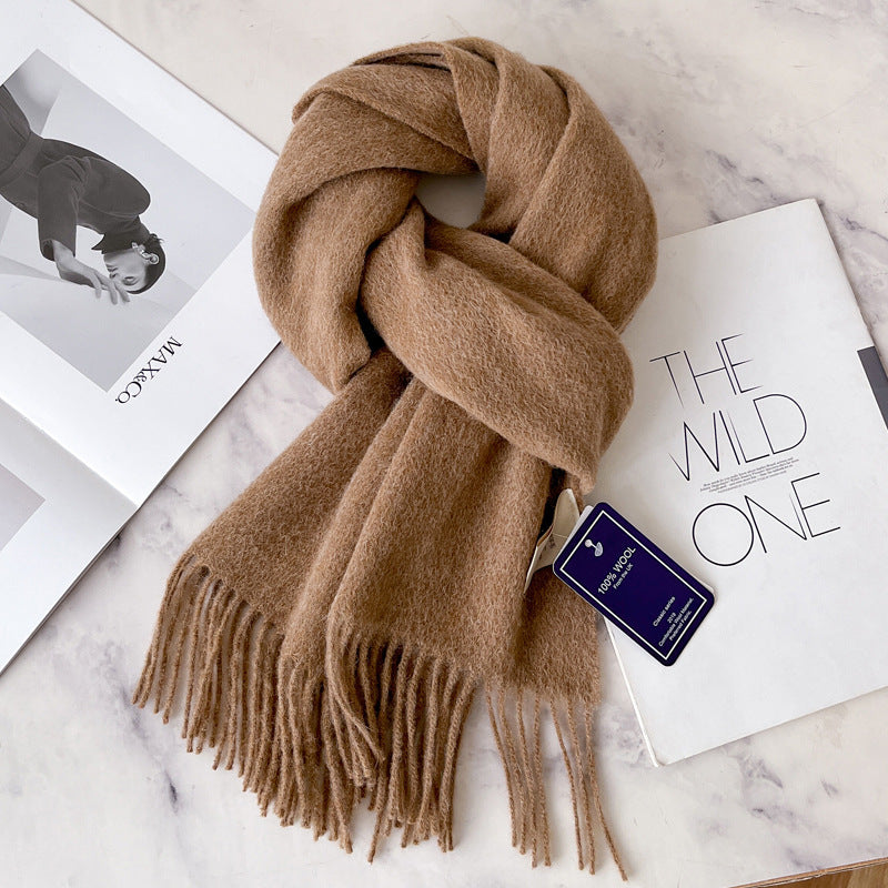 Pure Wool Tassel Scarf – Warm Winter Narrow Scarf for Men & Women