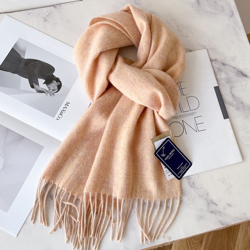 Pure Wool Tassel Scarf – Warm Winter Narrow Scarf for Men & Women