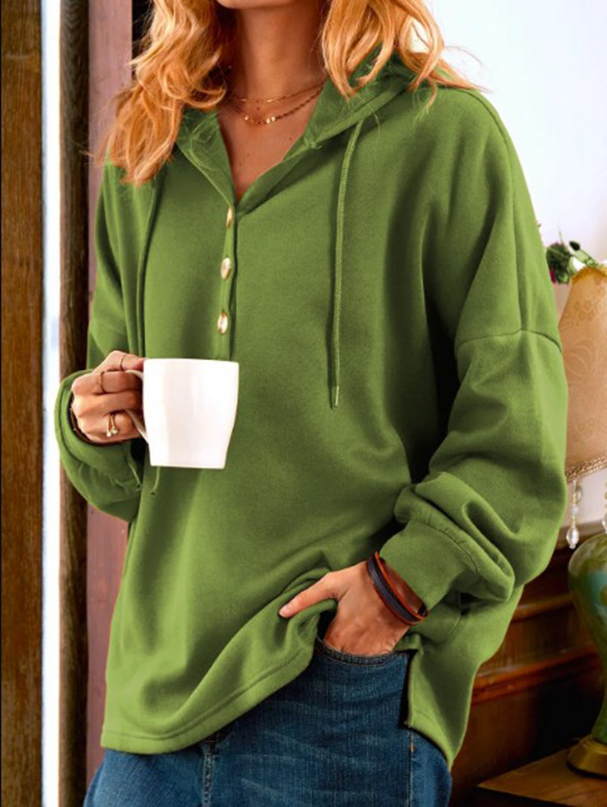 Women’s Casual Hooded Sweater – Solid Color Comfortable Pullover