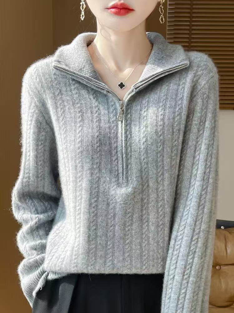 Women's Thick Cable-Knit Half-Zip Sweater