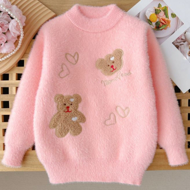 Girl's Faux Mink Cartoon Sweater